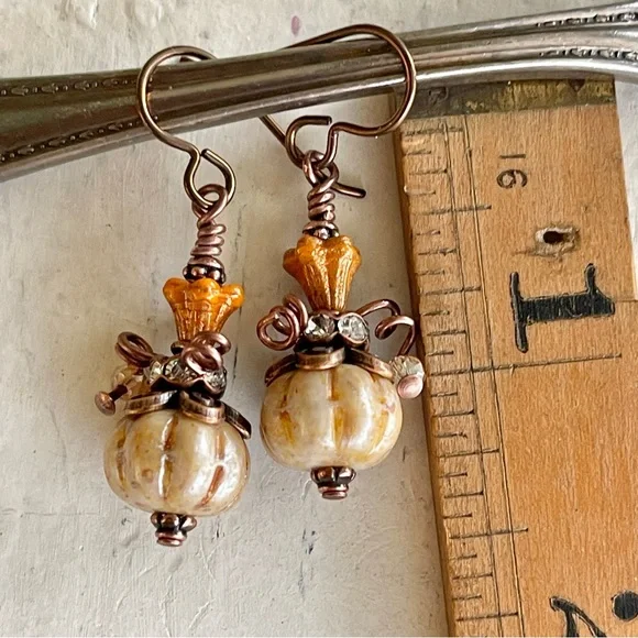 Hand Crafted “Toasted Pumpkin and Marmalade” Dangle Earrings - Picture 10 of 11